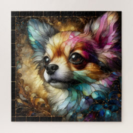 Glas in lood chihuahua hond levendig abstract legpuzzel