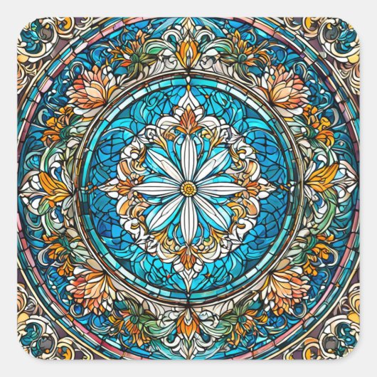 Glas in lood Christelijke Abstracte kunst Vierkante Sticker (Voorkant)