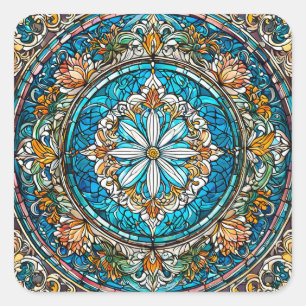 Glas-in-lood Christelijke Abstracte Kunst Vierkante Sticker
