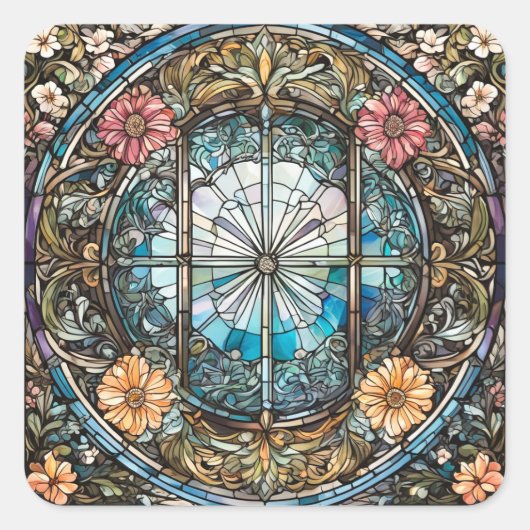 Glas in lood Christelijke Abstracte kunst Vierkante Sticker (Voorkant)