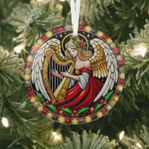 Glas in lood Christmas Angel speelt harp Glas Ornament