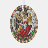 Glas in lood Christmas Angel speelt harp Glas Ornament (Voorkant links)