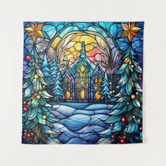 Glas in lood Christmas Art Tapestry Wandkleed (Voorkant)
