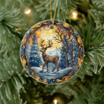 Glas in lood Christmas Deer Ornament