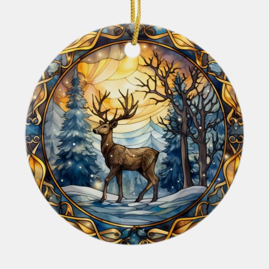 Glas in lood Christmas Deer Ornament (Voorkant)