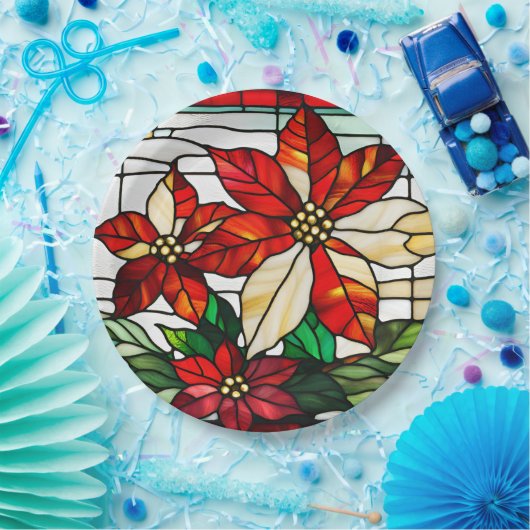 Glas in lood Christmas Poinsettia Flowers Papieren Bordje (Feest)