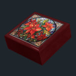 Glas in lood Christmas Poinsettias Cadeaudoosje<br><div class="desc">Bewaar je schatten of geef iemand een schatkistje als een mooi geschenk. De keuze van houten lijsten is nu beschikbaar. Veel design voor verschillende gelegenheden zijn beschikbaar in mijn winkel.</div>