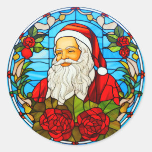 Glas in lood Christmas Santa Ornament-67673 Ronde Sticker