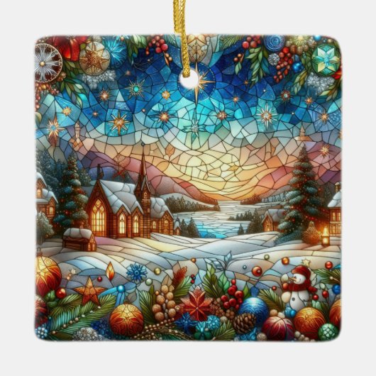 Glas in lood Christmas Scene Ornament (Voorkant)