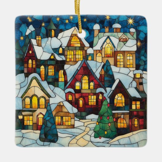 Glas in lood Christmas Scene Ornament (Voorkant)