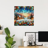 Glas in lood Christmas Scene Poster (Thuiskantoor)