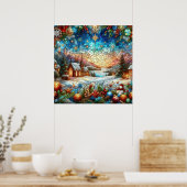 Glas in lood Christmas Scene Poster (Keuken)