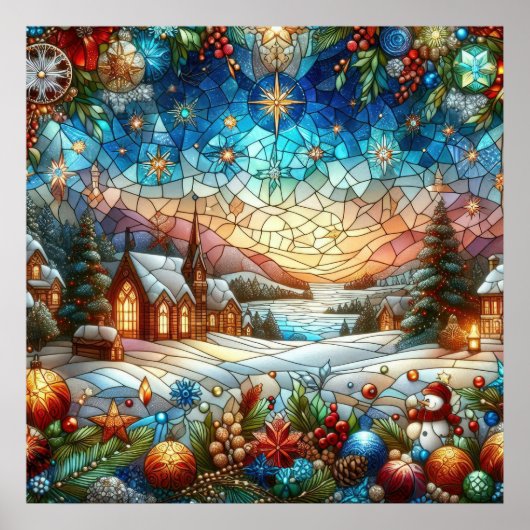Glas in lood Christmas Scene Poster (Voorkant)
