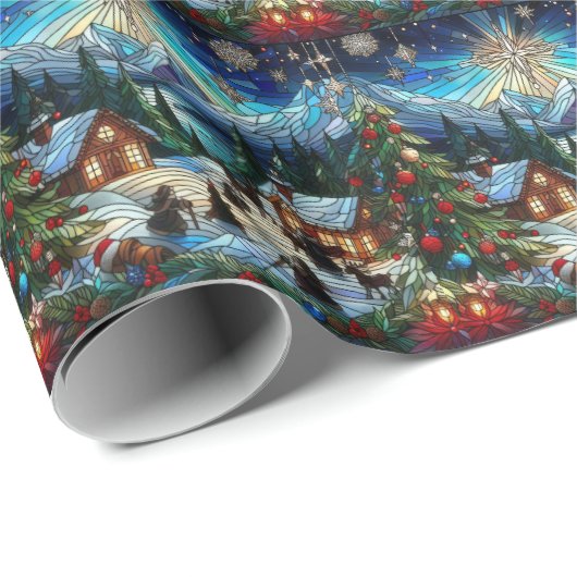Glas in lood Christmas Scene Wrapping Paper Cadeaupapier (Rol Hoek)