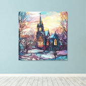 Glas in lood Church Stretched Canvas Print (Insitu (Houten vloer))