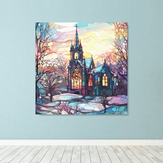 Glas in lood Church Stretched Canvas Print (Insitu (Houten vloer))