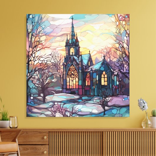 Glas in lood Church Stretched Canvas Print (Insitu (Woonkamer))