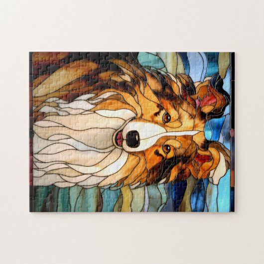 Glas in lood Collie Puzzel Legpuzzel (Horizontaal)