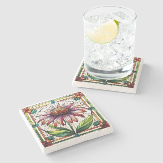 Glas in lood Coneflower #2 Stenen Onderzetter (Zijkant)