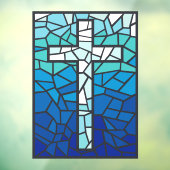Glas in lood Cross Blue White Raamsticker (Vel 3)