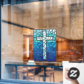 Glas in lood Cross Blue White Raamsticker (Cafe Raam)
