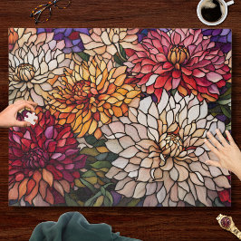 Glas-in-lood-dahlia-kunst in juweeltonen legpuzzel