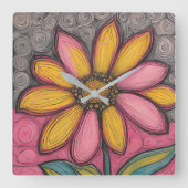 Glas in lood Daisy Clock Vierkante Klok (Voorkant)