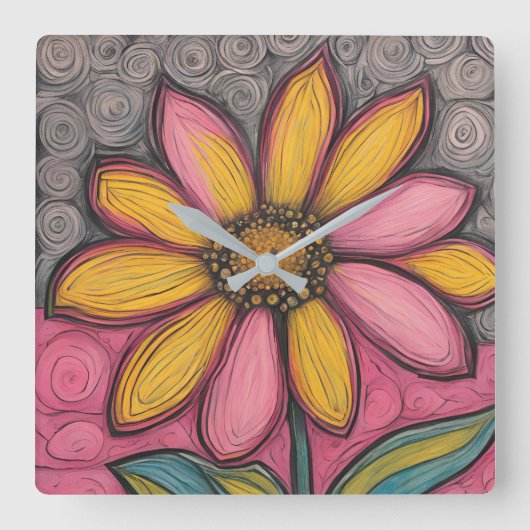 Glas in lood Daisy Clock Vierkante Klok (Voorkant)