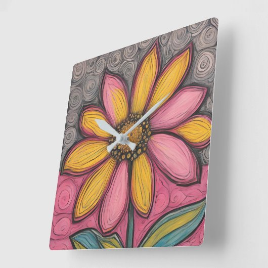 Glas in lood Daisy Clock Vierkante Klok (Hoek)
