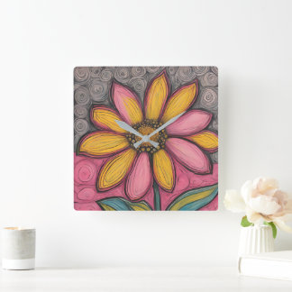 Glas in lood Daisy Clock Vierkante Klok