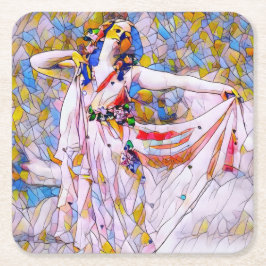 Glas in lood danser in vloeiende kleding kartonnen onderzetters