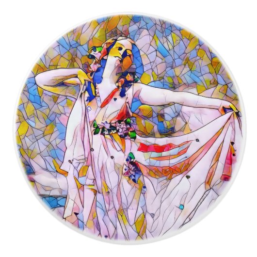 Glas in lood danser in vloeiende kleding keramische knop (Voorkant)