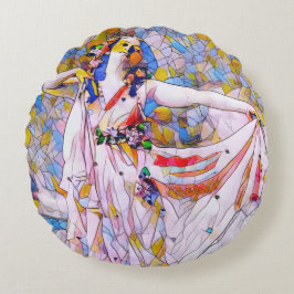 Glas in lood danser in vloeiende kleding rond kussen