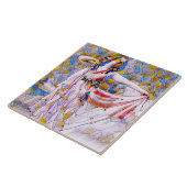 Glas in lood danser in vloeiende kleding tegeltje (Zijkant)