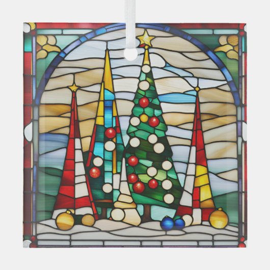 Glas in lood decoratieve kerstbomen ornament (Voorkant)