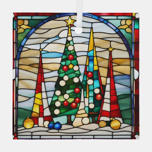 Glas in lood decoratieve kerstbomen ornament (Achterkant)