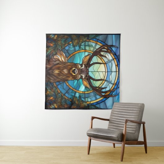 Glas in lood Deer Art Tapestry Wandkleed (In Situ (horizontaal))