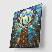 Glas in lood Deer Wall Clock Vierkante Klok (Hoek)