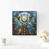 Glas in lood Deer Wall Clock Vierkante Klok (Huis)