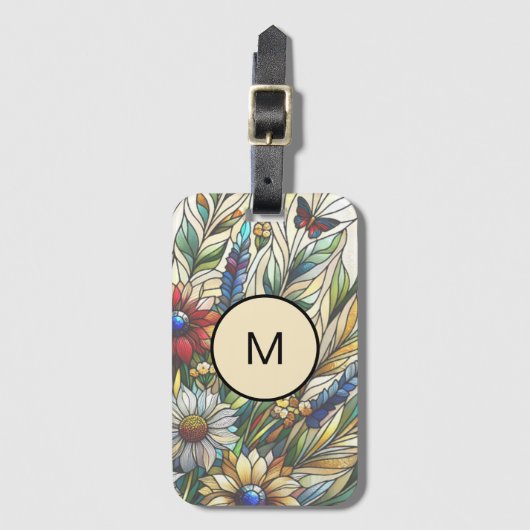 Glas in lood Design Wildflowers Veldmonogram Bagagelabel (Voorkant (verticaal))