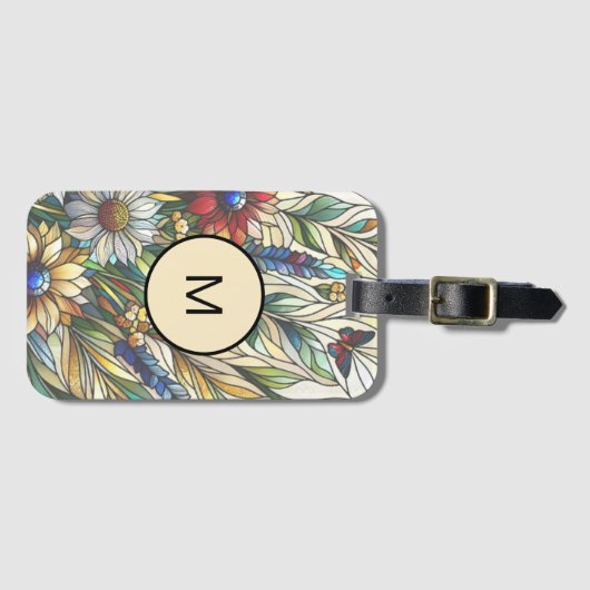 Glas in lood Design Wildflowers Veldmonogram Bagagelabel (Voorkant (horizontaal))