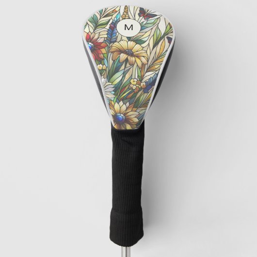 Glas in lood Design Wildflowers Veldmonogram Golfheadcover (Voorkant)