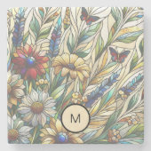 Glas in lood Design Wildflowers Veldmonogram Stenen Onderzetter (Voorkant)
