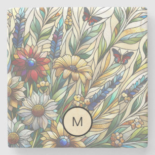Glas in lood Design Wildflowers Veldmonogram Stenen Onderzetter