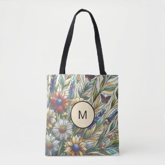 Glas in lood Design Wildflowers Veldmonogram Tote Bag