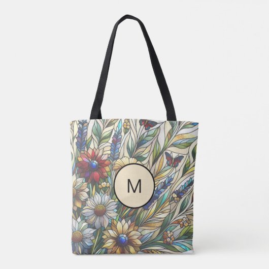 Glas in lood Design Wildflowers Veldmonogram Tote Bag (Achterkant)