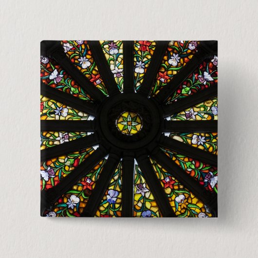 Glas-in-lood detail vierkante button 5,1 cm (Voorkant)