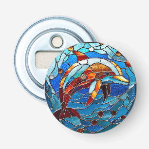 🌊Glas-in-lood-dolfijn-oceaan-mozaïekunst🌊 Button Flesopener