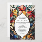 Glas in lood Doop Uitnodiging Elegante Bloemen (Voorkant / Achterkant)