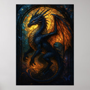 Glas in lood Dragon Fantasy Artwork Poster